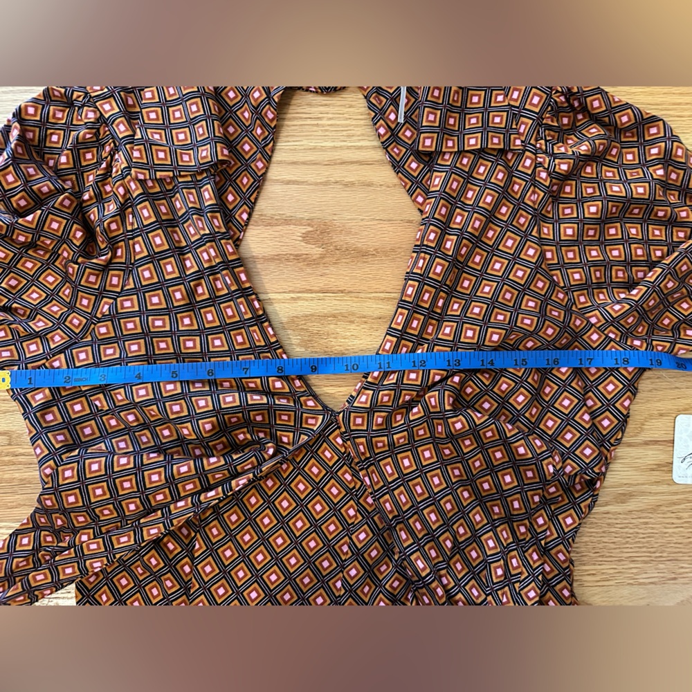 Free People Brown Long Sleeve Printed Wrap Mini Dress - Picture 15 of 16